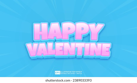 Vector 3d editable happy valentine text effect font