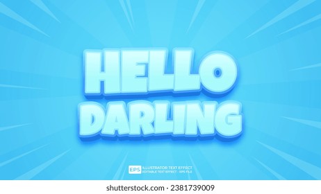 Vector 3d editable hello darling text effect font