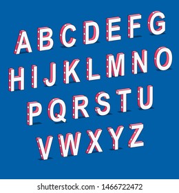 Vector 3d effect alphabet. Shades of pink color letters, shadows and stars decor. Isolated objects. Creative typeface.