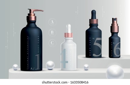 Vector 3D elegant cosmetic products background premium cream jar for skin care products. Luxury facial cream. Cosmetic ads flyer or banner design. Blue cosmetic cream template. Makeup products brand
