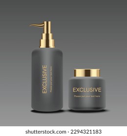 Vector 3D elegant cosmetic products background premium cream jar for skin care products. Luxury facial cream. Cosmetic ads flyer or banner design. black cosmetic cream template. Makeup products brand.