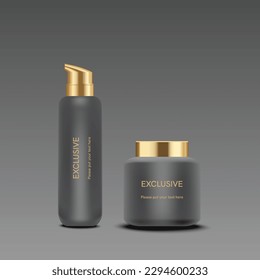 Vector 3D elegant cosmetic products background premium cream jar for skin care products. Luxury facial cream. Cosmetic ads flyer or banner design. black cosmetic cream template. Makeup products brand.