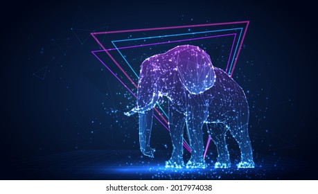 vector 3d elephant from triangular polygons on a blue background