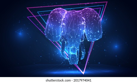 vector 3d elephant from triangular polygons on a blue background