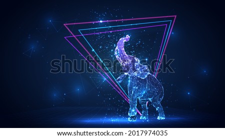 vector 3d elephant from triangular polygons on a blue background
