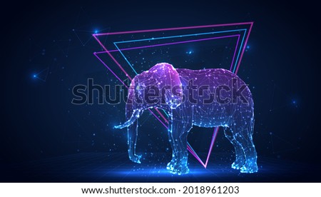 vector 3d elephant from triangular polygons on a blue background