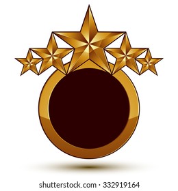 Vector 3d emblem isolated on white background. Aristocratic golden stars, clear EPS 8.