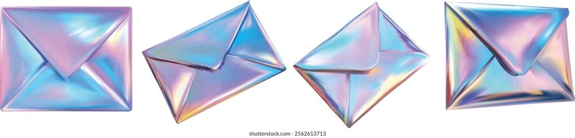 vector 3d envelope y2k  pastel hologram