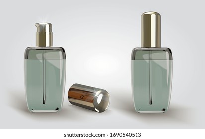 Conjunto de ilustración del frasco de aceite esencial del vector 3D