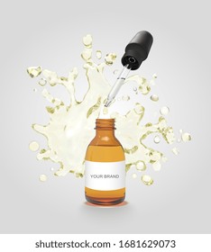 Vector 3D Essential Oil With Splash Illustration