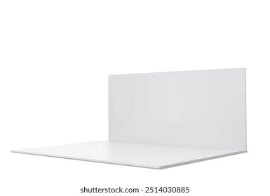 Cabine de exposição Vetor 3D. Salão de exposição. Canto quadrado. Quadrado geométrico vazio. Modelo de caixa em branco. Exposição branca em branco. Sala de eventos de apresentação.
