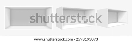 Vector 3D exhibition stand. Geometric empty corner with clean lines. Minimalistic white template for showroom, presentations and exhibition space design.