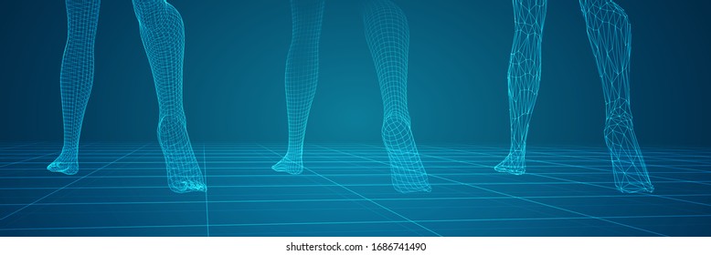 vector 3d female legs set , confident step isolated on blue background