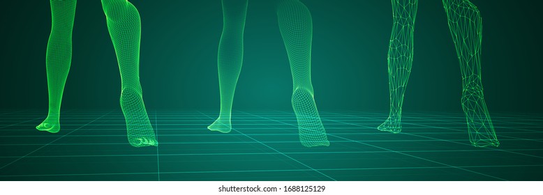 vector 3d female legs set , confident step isolated on blue background