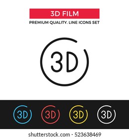 Vector 3D film icon. Three-dimensional technology concept. Premium quality graphic design. Signs, outline symbol collection, simple thin line icons set for website, web design, mobile app, infographic