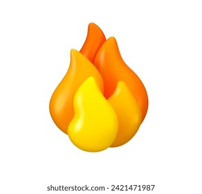 Icono de fuego del vector 3d. Emoji de llama de caricatura aislado en el fondo blanco. Elemento de diseño naranja