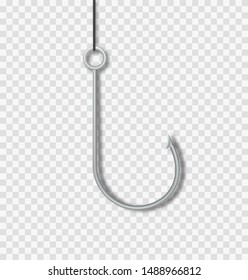 Vector 3d fishing hook . Isolated metal fishhook. 