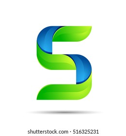 vector 3d five 5 logo with speed green leaves. Ecology design for banner, presentation, web page, card, labels or posters.