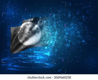 vector 3d flag on blue background with hud interfaces, moon