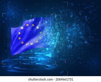 vector 3d flag on blue background with hud interfaces, European Union