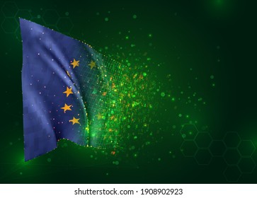 vector 3d flag on green background with polygons and data numbers, European Union