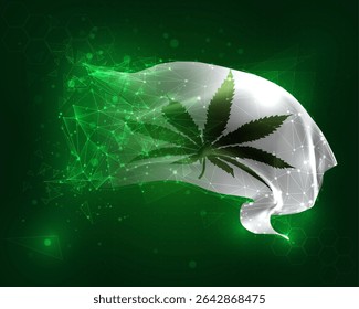 Сannabis, bandera 3D del Vector en el fondo verde y números