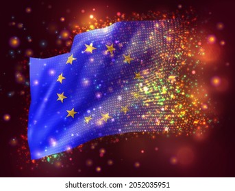 vector 3d flag on pink purple background with lighting and flares, European Union