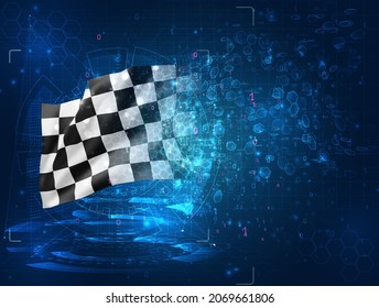 vector 3d flag sport games finish on blue background with hud interfaces