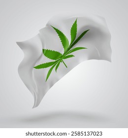 Сannabis, vector 3d flag with waves on a white background