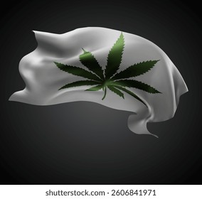 Сannabis, vector 3d flag with waves on a black background