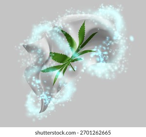 Сannabis, vector 3d flag in whirlwind of magical radiance