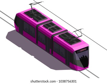 Vector 3d flat isometric city rose tram