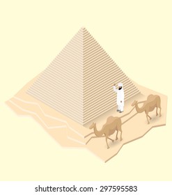 Vector 3d Flat Isometric Egyptian Pyramid With Camel And Bedouin