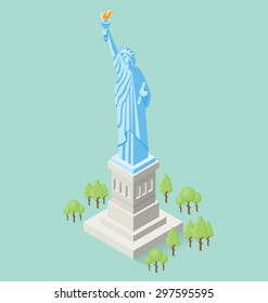 Vector 3d flat isometric monument of Statue of Liberty in USA