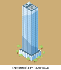 Vector 3d flat isometric office building with trees