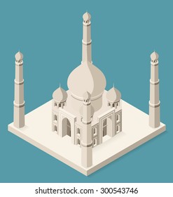 Vector 3d flat isometric Taj Mahal on blue