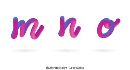 Vector 3d Fluid colored alphabet. Alphabet font  isolated on white. Letters m, n, o