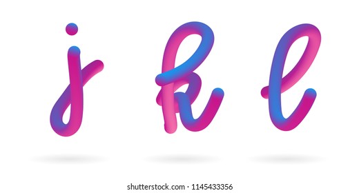Vector 3d Fluid colored alphabet. Alphabet font  isolated on white. Letters j, k, l