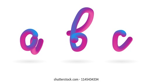 Vector 3d Fluid colored alphabet. Alphabet font  isolated on white. Letters a, b, c