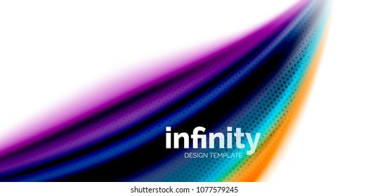 Vector 3d fluid colors wave background, flowing abstract shape with dotted texture, liquid mixed rainbow colors