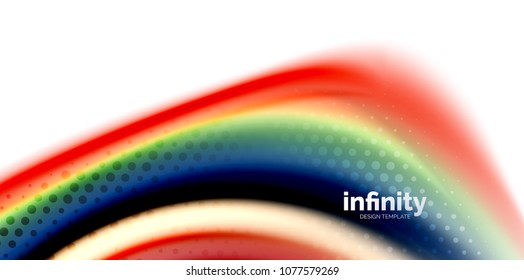 Vector 3d fluid colors wave background, flowing abstract shape with dotted texture, liquid mixed rainbow colors