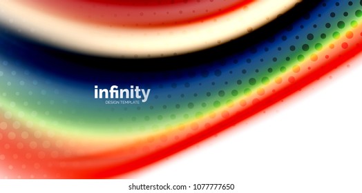 Vector 3d fluid colors wave background, flowing abstract shape with dotted texture, liquid mixed rainbow colors
