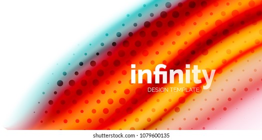 Vector 3d fluid colors wave background, flowing abstract shape with dotted texture, liquid mixed rainbow colors