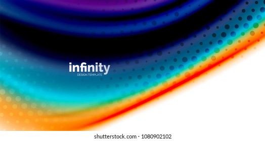 Vector 3d fluid colors wave background, flowing abstract shape with dotted texture, liquid mixed rainbow colors