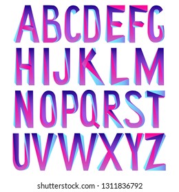 Vector 3d font. Tricolor twisted alphabet. Impossible Geometry letters. Mobius stripes, zigzag and winded shapes. Modern funky typography. Sacred geometry.