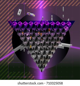 Vector. 3d form consisting of cubes. Triangular composition. It reminds poster with
the image of the space  ships.