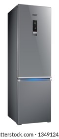 Vector 3d fridge. Realistic freezer and refrigerator illustration for food and kitchen. Coller and icebox.