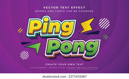 Vector 3D fun yellow green text effect. Outlined ping pong graphic style on abstract purple background