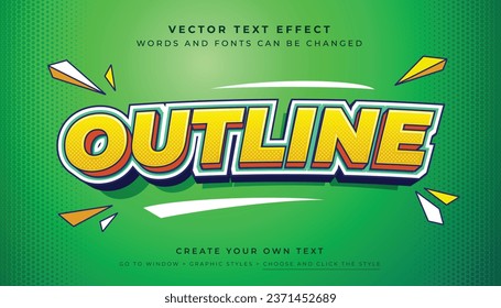 Vector 3D fun yellow orange text effect. Outlined bold graphic style on abstract green background