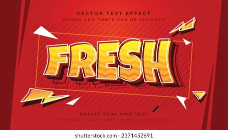 Efecto vector 3D de texto divertido amarillo anaranjado. Fresco para promoción de estilo gráfico sobre fondo abstracto